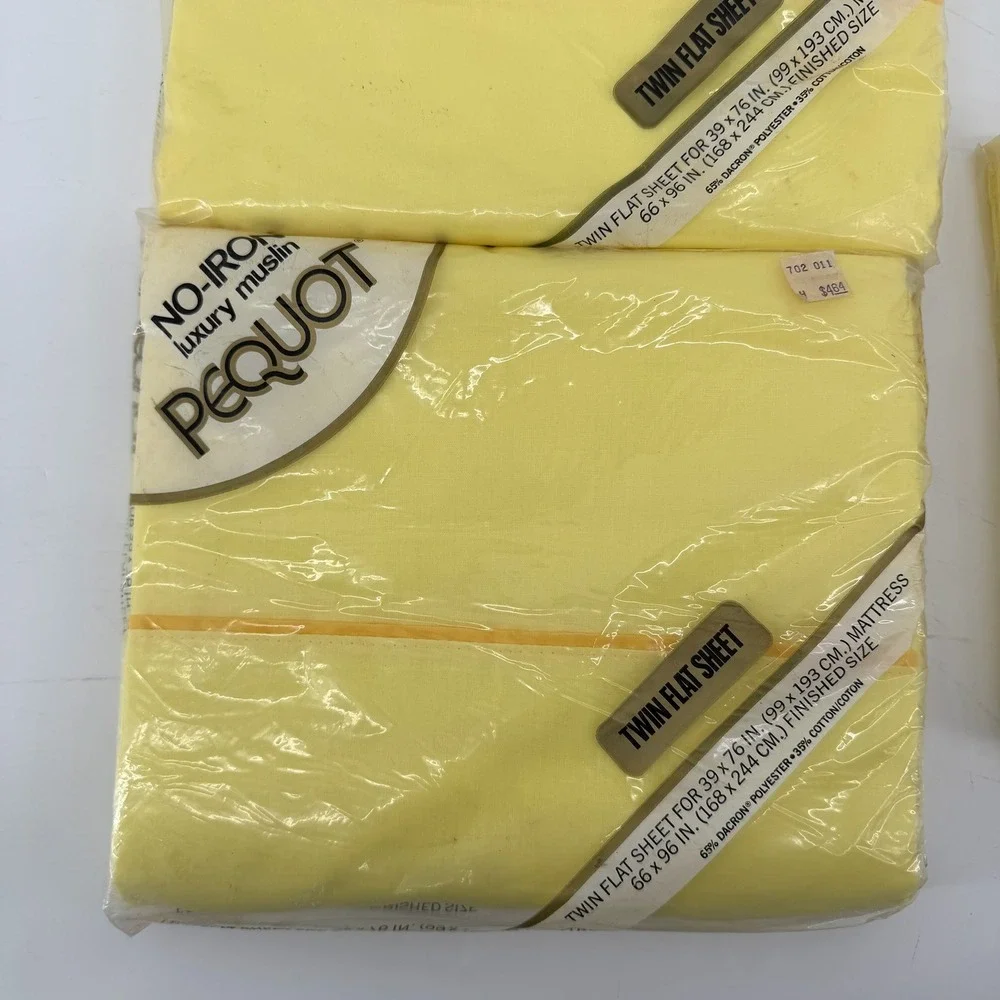Vintage Pequot Yellow Twin Flat Sheets‎ and Pillowcases Set 4pc No Iron Muslin